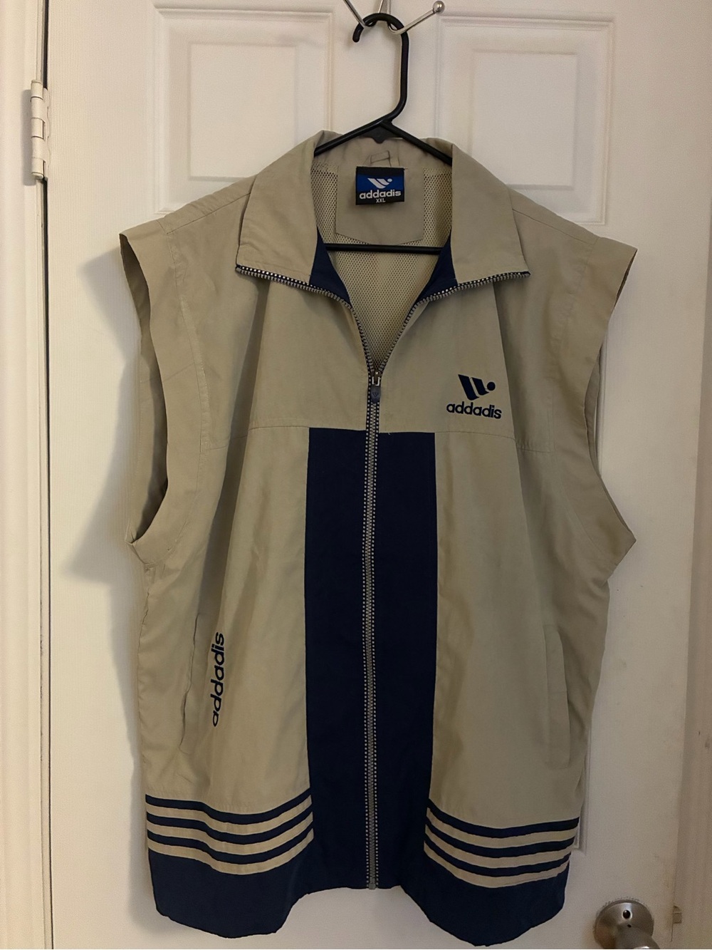 adidas Beige and Navy Sleeveless Zip Vest